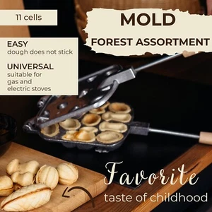 ORESHKI HIERRO ALUMINIO MOLDE SARTÉN HORNEAR BOSQUE NOGAL GALLETAS EN ESTUFA - Imagen 1 de 23