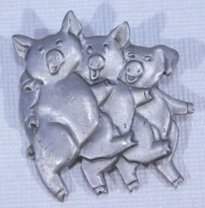 MALIE Brosche drei kleine Schweinchen tanzen Zinn  - Bild 1 von 7