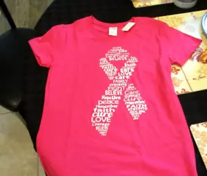2 T SHIRT Size S women’s HOPE faith LOVE strength cure fight BELIEVE cancer - Picture 1 of 3