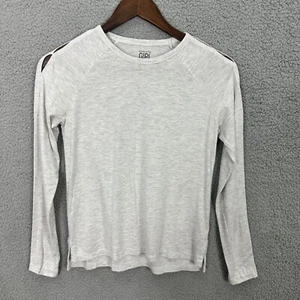 Athleta Girl Gray Long Sleeve Cutout Shoulder Top Size 12 Sporty Y2K Activewear - Picture 1 of 7