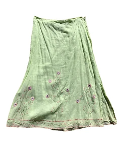 Vintage 90's 00's Pale Green Embroidered Maxi Skirt - Size 2XL 12-14 Y2K - Picture 1 of 7