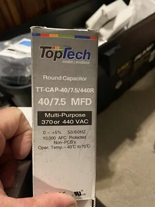 Top Tech 40/7.5  370/440v Round Capacitor - Picture 1 of 2