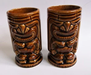 2 Mid Century Tiki Mugs Leilani Unmarked Heavy Pottery Hawaiian Tiki Party - Picture 1 of 7