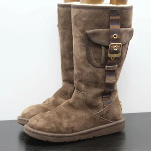 UGG Australia SN 1895 Damenstiefel braun Wildleder Cargo hoher Reißverschluss Lammfell Größe 6 - Bild 1 von 10