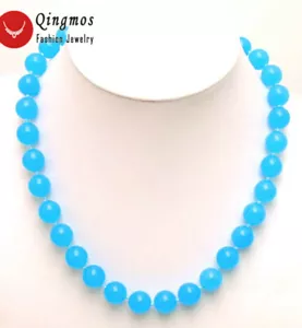Collar redondo de jade azul cielo azul cielo de 12 mm para mujer Joyería Gargantillas 18" nec5301 - Imagen 1 de 3
