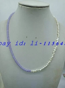 Women Gift Lovely4mm Lavender Purple Jade&4-5mm White Baroque Pearl Necklace 18" - Bild 1 von 2