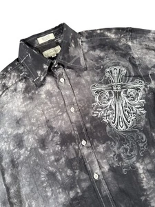 Vintage Eighty Eight Button Long Sleeve Shirt Mens Medium Cross Grunge Goth Y2K - Picture 1 of 11