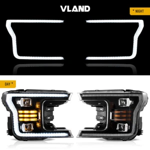 VLAND Black Full LED Projector Headlights For 2018-2020 Ford F150 Assembly LH&RH - Picture 1 of 13