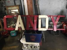 FUNKY c1970 wooden CANDY sign - red & white 74" x 18" x 3" BloCK lettering