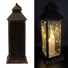 Lanterne con 3 candele ad asta, 20 LED & Timer in Nero - EFFETTO SCINTILLA - Outdoor