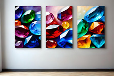 Colourful precious gemstone 6 abstract picture Three print Set Poster Canvas