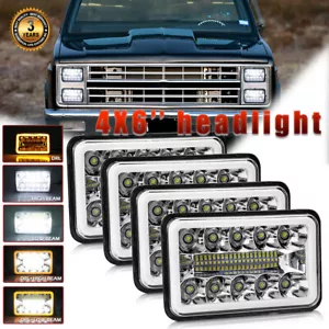 4PCS 4x6" LED Headlights Fit Chevy C10 K10 1981-1986 Trucks With Turn Signal DRL - Foto 1 di 15