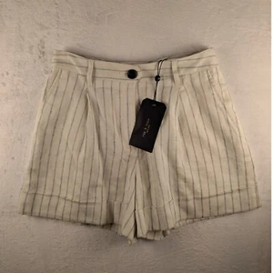 Rag & Bone Ivy Mini Linen Shorts Black/White Stripe Pleated High Waist Size 0 - Picture 1 of 13