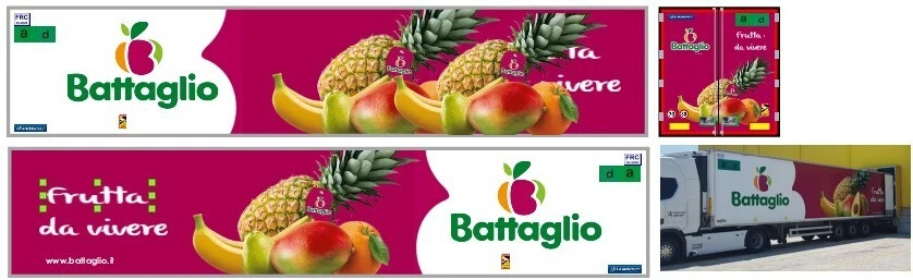 Nuova Grafica adesiva "Battaglio Frutta"  trasparente x semirimorchi Herpa 1/87. - Immagine 1 di 1