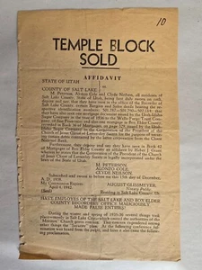 Mormon "Temple Block Sold" - Pamphlet Claiming Heber J Grant Sold the Temple - Picture 1 of 1