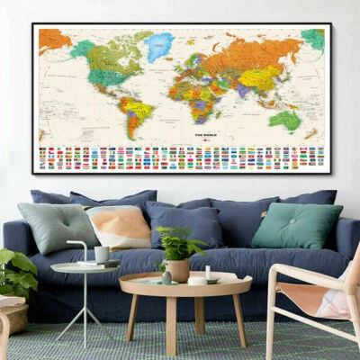World Map Poster Huge Banner Large Travel National Flag 48 x 24 Inch Child Gift - Image 1 of 4
