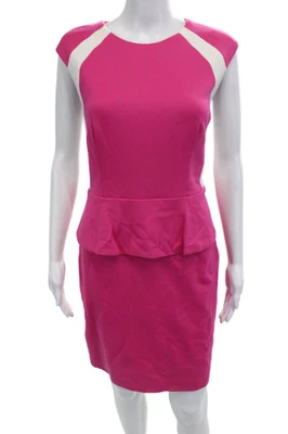 Cynthia Steffe Womens Sheath Dress Pink Crew Neck Short Sleeve Zip Size 8 - Image 1 of 4