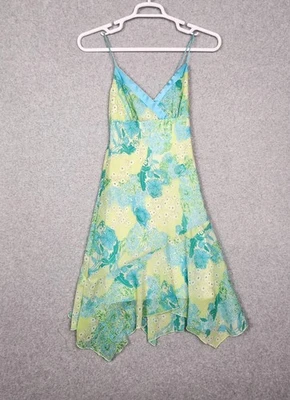 Vestido Teeze Me Feminino Tamanho 5 Azul Verde Floral Lenço Bainha Vintage Y2K Midi - Imagem 1 de 4