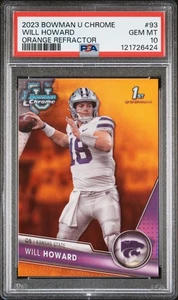 PSA 10 2023 BOWMAN UNIVERSITY CROMO ARANCIONE *NUMERO MAGLIA* #93 WILL HOWARD /25 - Foto 1 di 2
