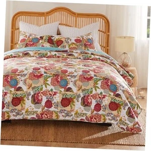 Jewel 100% Cotton Kantha Quilted Reversible Bedding Set, King/California King - Picture 1 of 7
