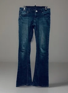 Pantalones de mezclilla Rue 21 tiro medio para mujer junior 1/2 regular azul oscuro lavado índigo - Imagen 1 de 5