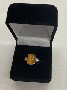 Anillo de mujer de oro blanco de 10k ojo de tigre - Imagen 1 de 4