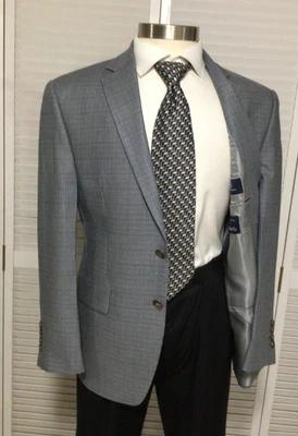 RALPH LAUREN MENS GRAY CHECK SILK WOOL SPORT COAT JACKET BLAZER SIZE: 38S - Image 1 of 4