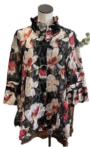 DAMEE, Inc Women Large Floral Sheer Mesh Paillettes Sparkle Ruffle Jacket B - Picture 1 of 9