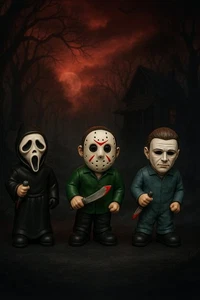 Set Of 3 Fig. 6.5" Horror Movie Gnomes Decoration Outdoor Statue Nightmare - Picture 1 of 3