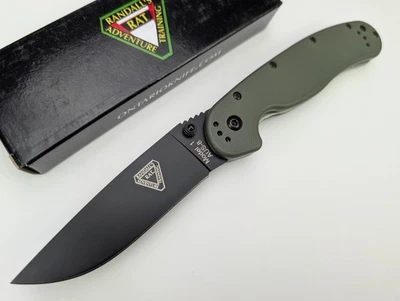 Ontario RAT I Linerlock OD Green Handle Folding AUS-8 Black Blade Knife 8846OD - Image 1 of 4