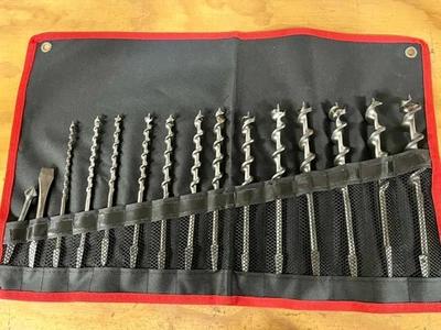 Vintage 15 Piece Set Irwin Auger Drill Brace Bits & Storage Roll, Sharp! - Image 1 of 4