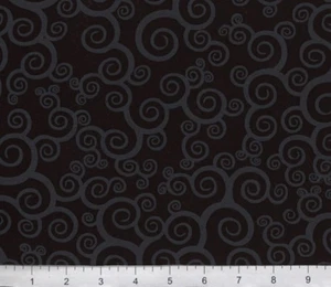 Tone on Tone Black Scroll Novelty Fabric, BTHY - Picture 1 of 3