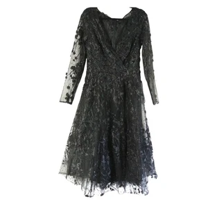 Mac Duggal schwarz verziert Illusion Spitze Midikleid Neu mit Etikett 12 - Bild 1 von 11