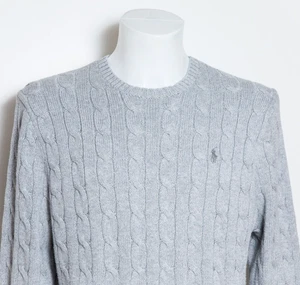 Polo Ralph Lauren Grey Cable Knit Jumper Men’s Size Medium - Picture 1 of 15