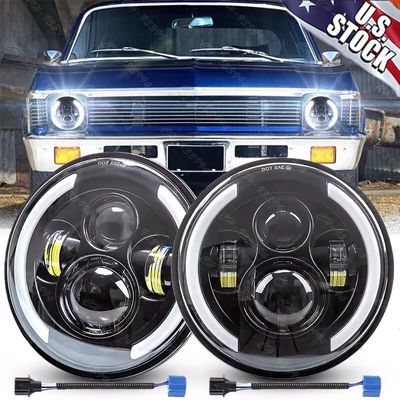 7" inch Round Led Headlight High-Low Beam fit Chevy II/Nova 1969-79 - Image 1 of 4