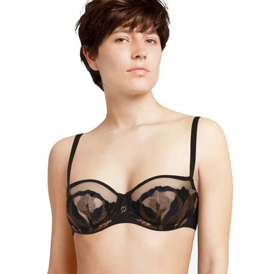 Chantelle Women Black/Gold Laced Mesh Montaigne Demi Underwire Bra Size 34B - Image 1 of 4