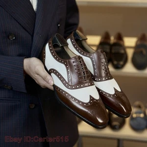 Herren Echtleder Geschnitzt Flügelspitze Brogues Schnürschuhe Formell Elegant Colorblock Schuhe - Bild 1 von 24
