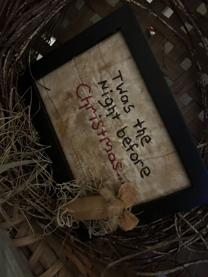 Primitive Handmade Christmas Twas The Night Before Christmas Sampler With Mouse - Image 1 of 1