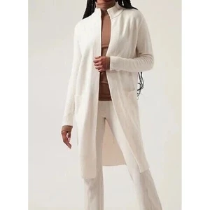 Athleta cremefarbene lange Strickjacke aus Merinowolle-Kaschmir-Mischung vorne offen Damen M - Bild 1 von 8