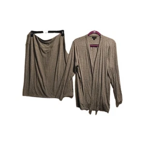 J Jill Wearever Collection Skirt And Cardigan Set Heathered Tan Gray Sz L Soft - Picture 1 of 8