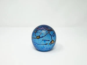 Robert Held Art Glass Blue Iridescent Abstract Swirl Round Orb 2.25” Paperweight - Picture 1 of 6