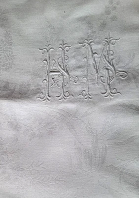 tres grande nappe, 5,80m  2.30 m, damas soie lin, ceremonie  apparat mono HM XIX - Photo 1/4