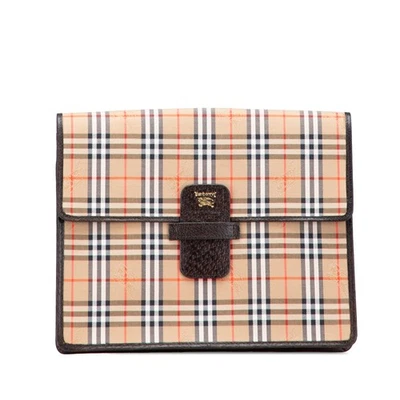 Authenticated Burberry Haymarket Check Clutch Brown Beige Canvas Fabric Bag - Image 1 of 4