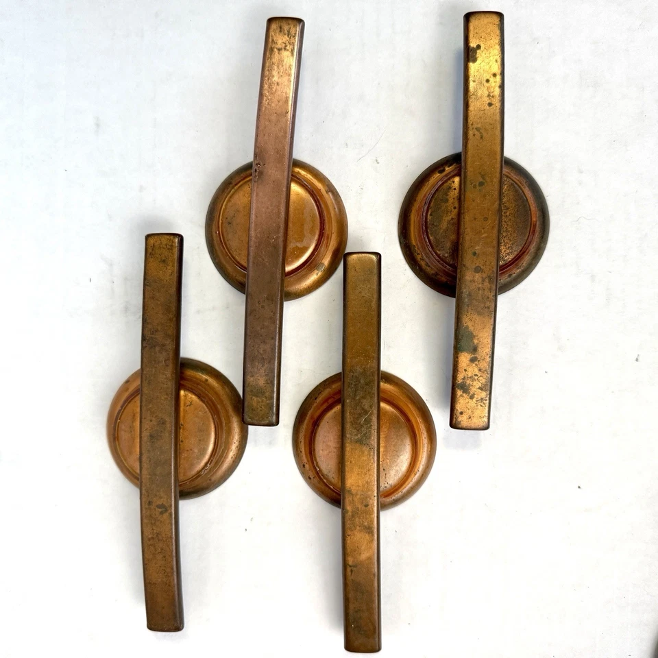 Vintage MCM Solid Copper Drawer Pulls Knobs - Each 6 1/2” Bar Weighs 4 Ounces - Image 1 of 4