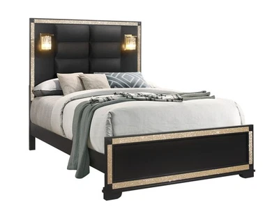 Glam Lujosa 1 pieza California King Size Cama con Cajones Pie Plata Espejo Ac Foto 1 de 4