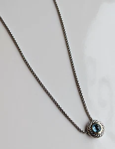 David Yurman Sterling Silver & 18k Yellow Gold Accent Blue Topaz Cookie Necklace - Picture 1 of 14