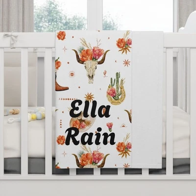 Manta de bebé floral personalizada del suroeste: decoración de guardería vaquera boho Foto 1 de 4
