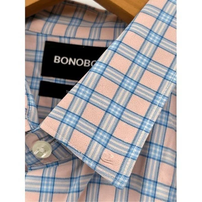 Bonobos Tech Button Down Shirt Men Medium Pink Blue Tailored Fit Plaid - Image 1 of 4