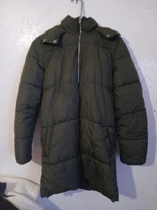 Old Navy XS 5 Winter Coat Jacket Puffer Gray Faux Fur Hood Longer Length Lined - Picture 1 of 3