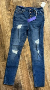 Sapphire Ink Women's Size 0 High Rise Distressed Button Fly Skinny Jeans NWT - Picture 1 of 5
